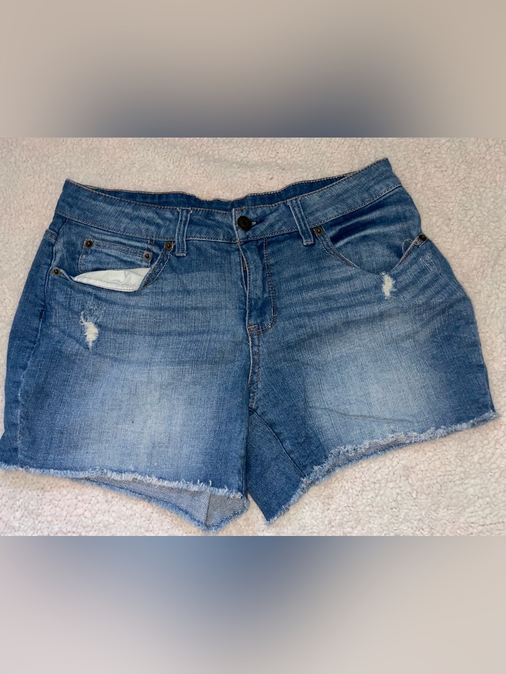 Time and Tru Medium Blue Distressed Denim Shorts